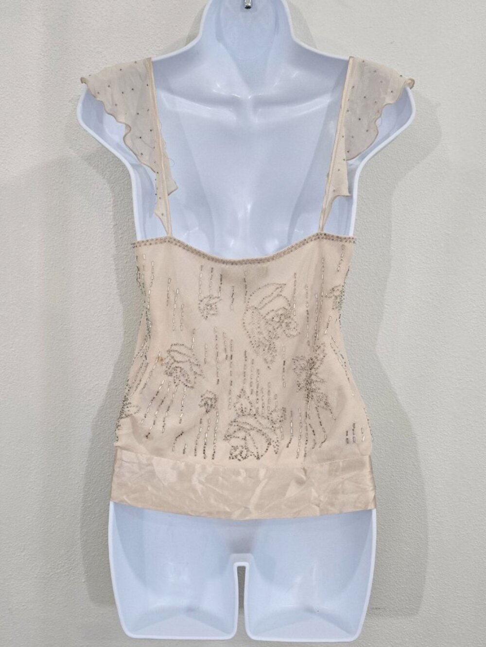 Express ✦ Silk Ruffle Sleeve Blouse ✦ Side Tie Beaded Embellished Floral XS - Picture 4 of 11